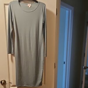 LuLaRoe Debbie Gren/Gray Long Sleeve Dress